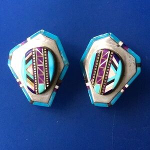 Colorful Geometric Turquoise and Shell Earrings